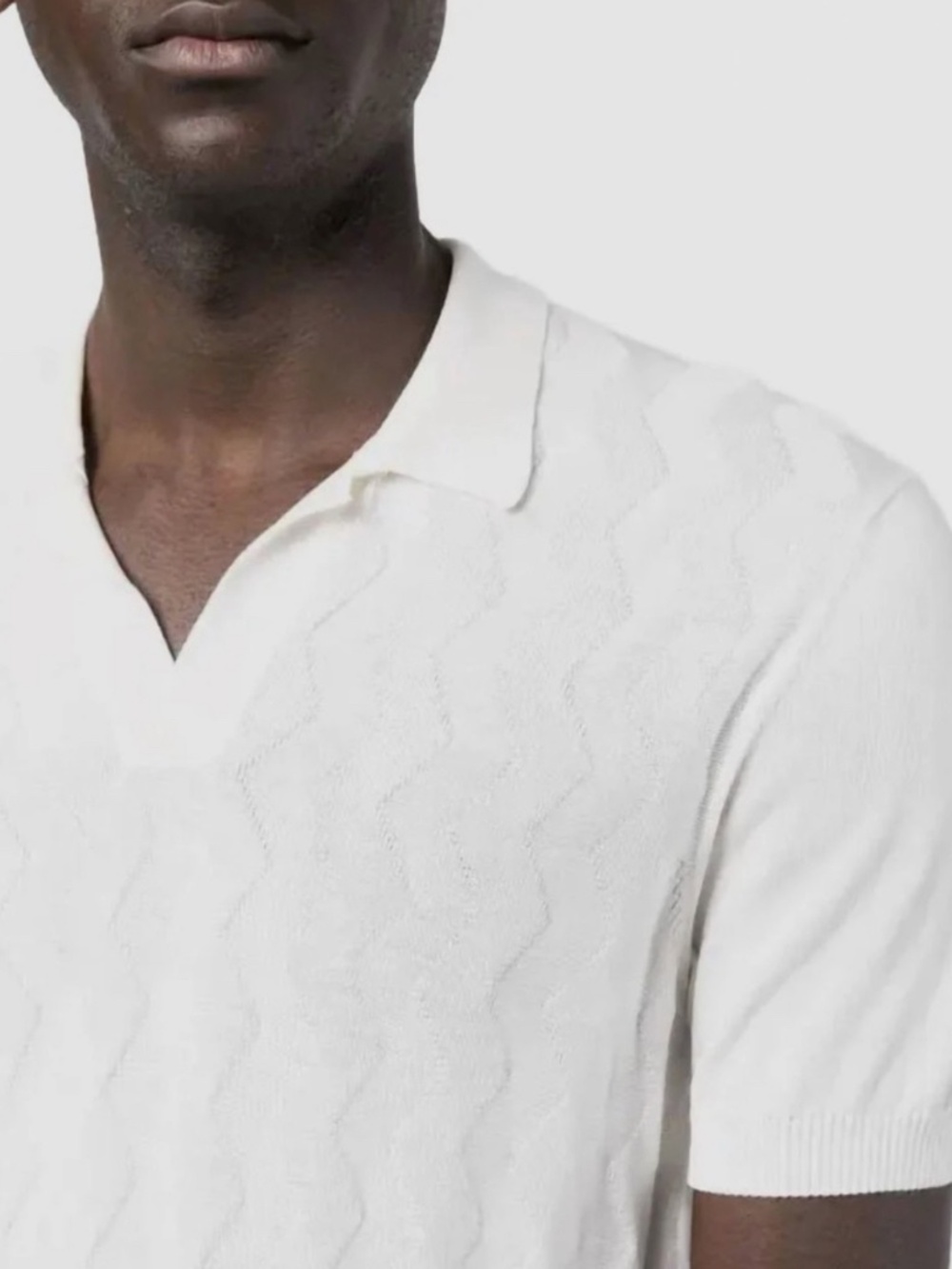 Orlebar Brown Chevron Silk cotton Blend Polo Horton Sea Mist Cream Ivory M $565